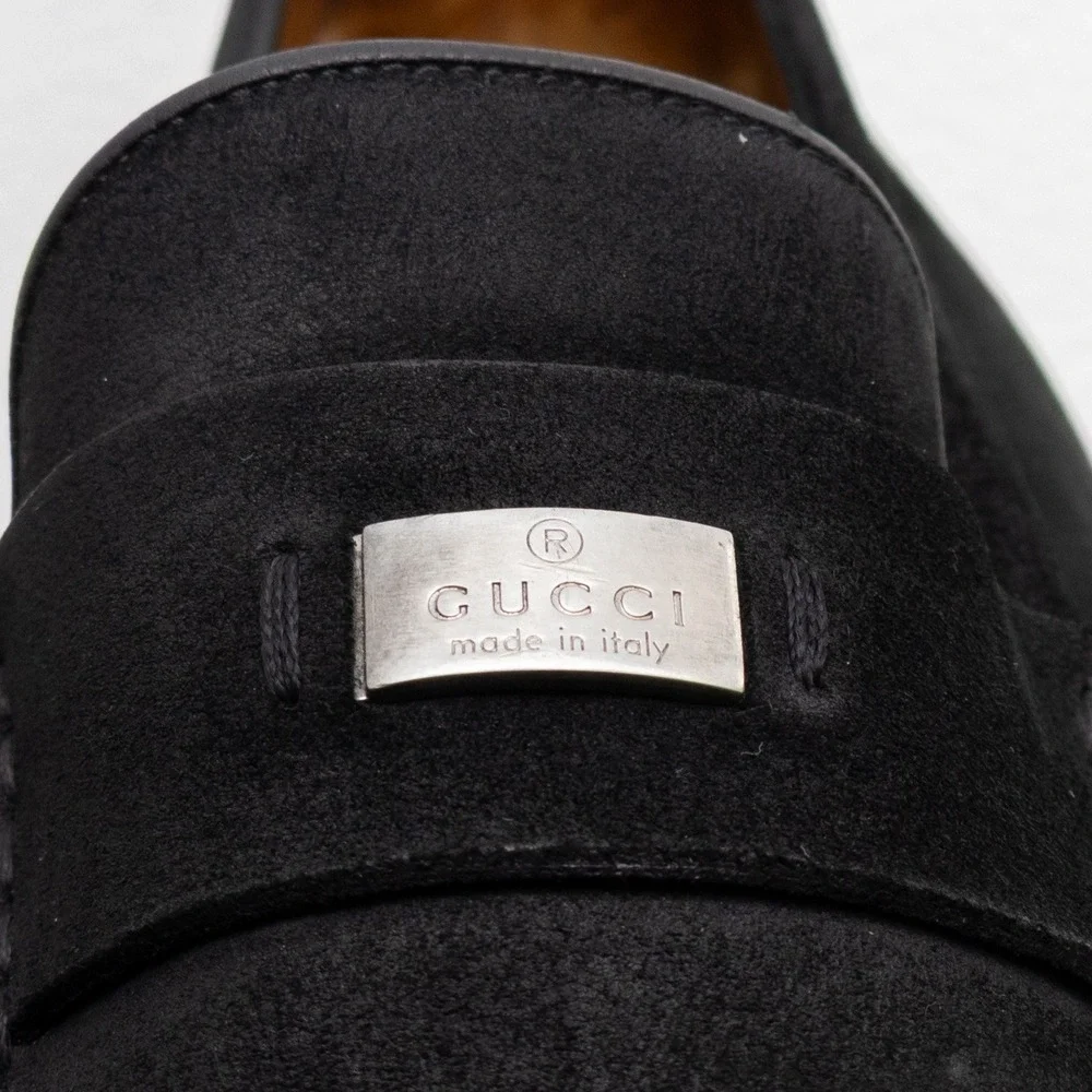 Gucci Men Black Suede Driving Loafers UK 9.5 US 10 EU 43.5 Moccasin Italy